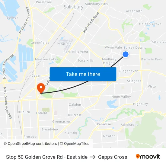 Stop 50 Golden Grove Rd - East side to Gepps Cross map