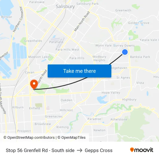 Stop 56 Grenfell Rd - South side to Gepps Cross map