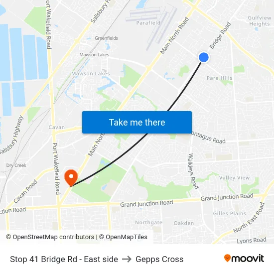 Stop 41 Bridge Rd - East side to Gepps Cross map