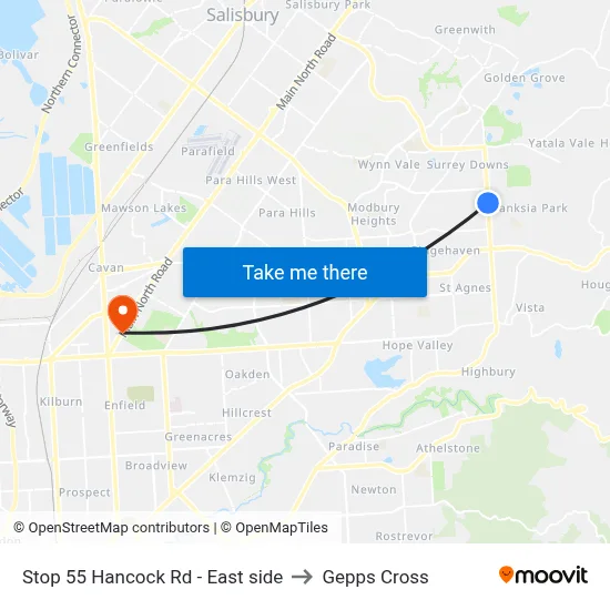 Stop 55 Hancock Rd - East side to Gepps Cross map