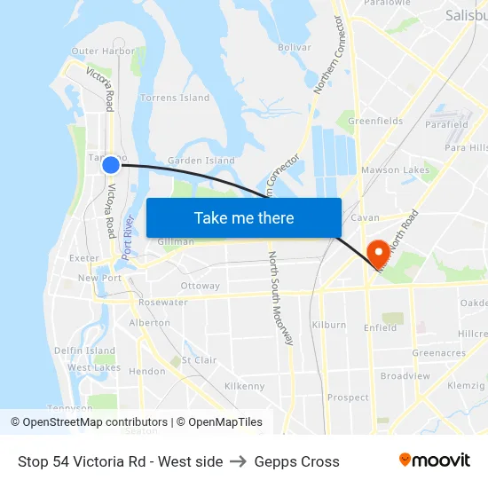 Stop 54 Victoria Rd - West side to Gepps Cross map