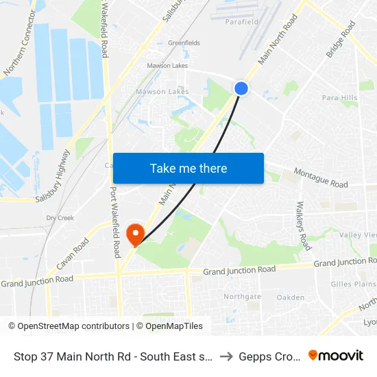 Stop 37 Main North Rd - South East side to Gepps Cross map