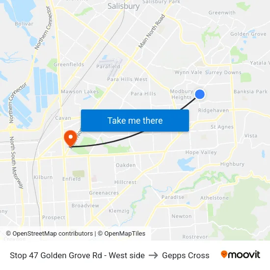 Stop 47 Golden Grove Rd - West side to Gepps Cross map