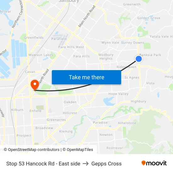 Stop 53 Hancock Rd - East side to Gepps Cross map