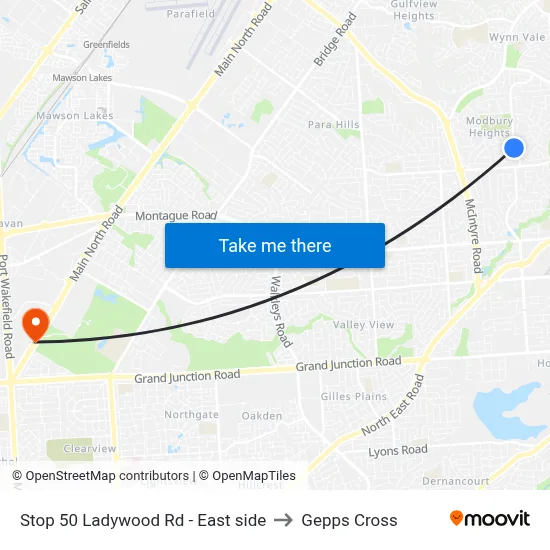 Stop 50 Ladywood Rd - East side to Gepps Cross map