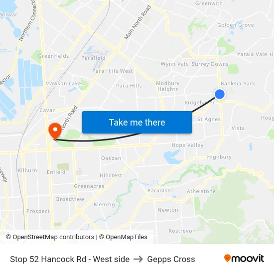 Stop 52 Hancock Rd - West side to Gepps Cross map