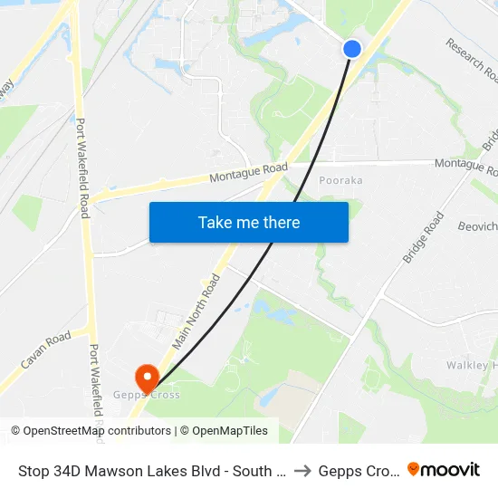 Stop 34D Mawson Lakes Blvd - South side to Gepps Cross map