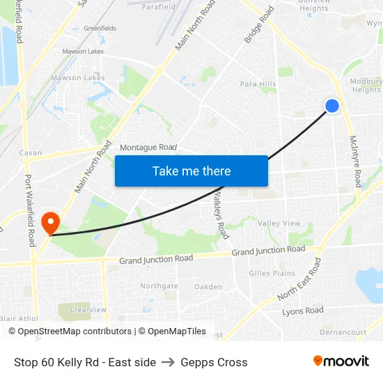 Stop 60 Kelly Rd - East side to Gepps Cross map