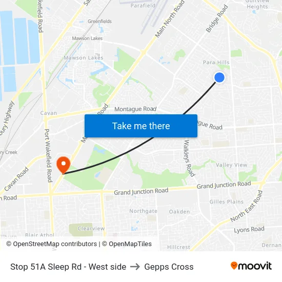 Stop 51A Sleep Rd - West side to Gepps Cross map