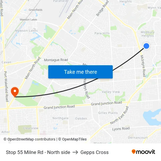 Stop 55 Milne Rd - North side to Gepps Cross map