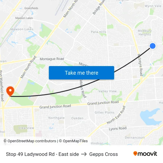 Stop 49 Ladywood Rd - East side to Gepps Cross map