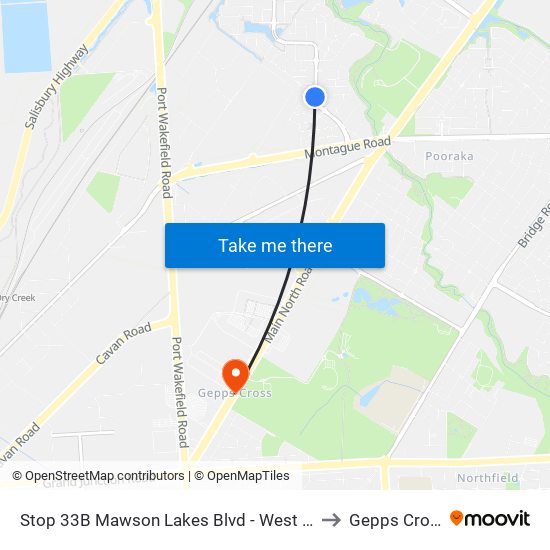 Stop 33B Mawson Lakes Blvd - West side to Gepps Cross map