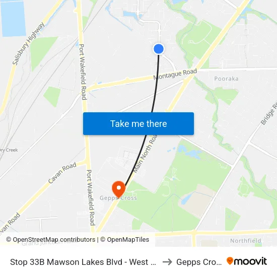 Stop 33B Mawson Lakes Blvd - West side to Gepps Cross map