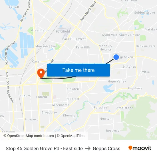 Stop 45 Golden Grove Rd - East side to Gepps Cross map