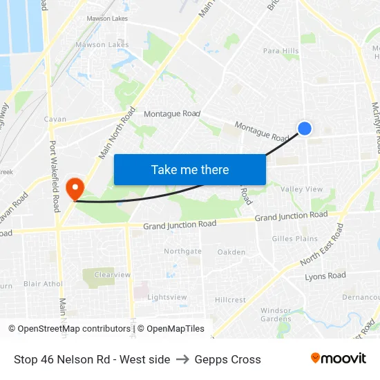 Stop 46 Nelson Rd - West side to Gepps Cross map