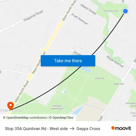 Stop 35A Quinlivan Rd - West side to Gepps Cross map