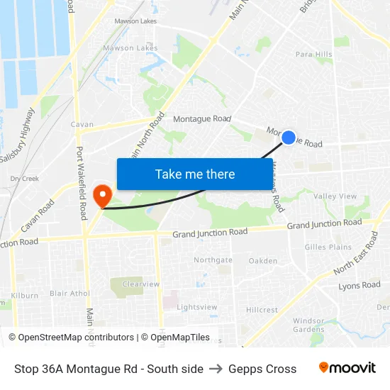 Stop 36A Montague Rd - South side to Gepps Cross map