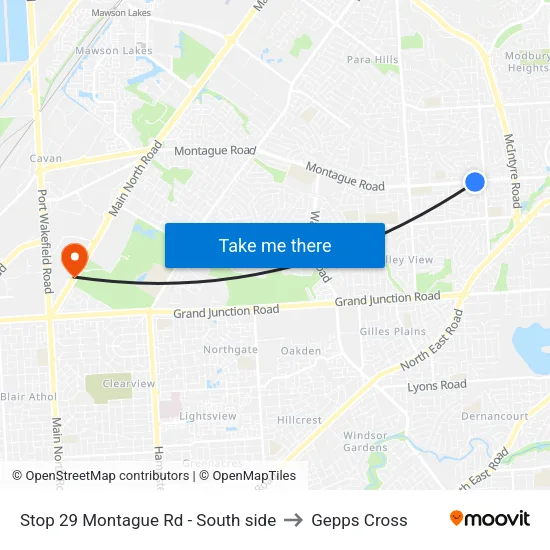 Stop 29 Montague Rd - South side to Gepps Cross map