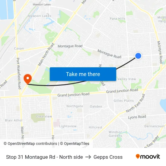 Stop 31 Montague Rd - North side to Gepps Cross map