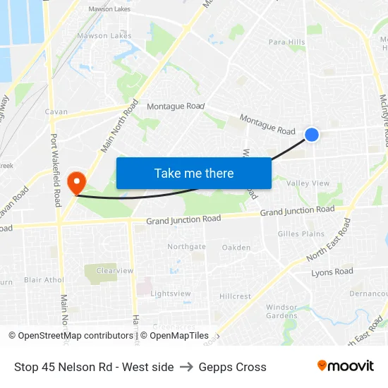 Stop 45 Nelson Rd - West side to Gepps Cross map