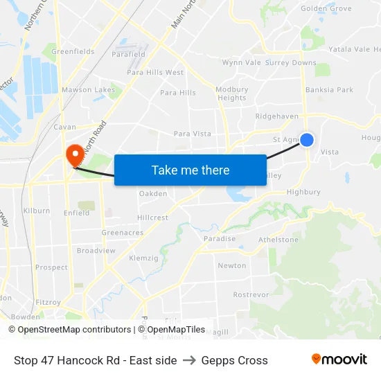 Stop 47 Hancock Rd - East side to Gepps Cross map