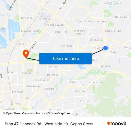 Stop 47 Hancock Rd - West side to Gepps Cross map