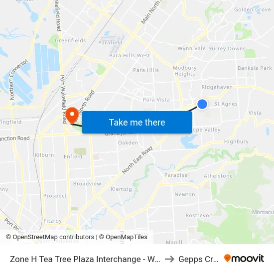 Zone H Tea Tree Plaza Interchange - West side to Gepps Cross map