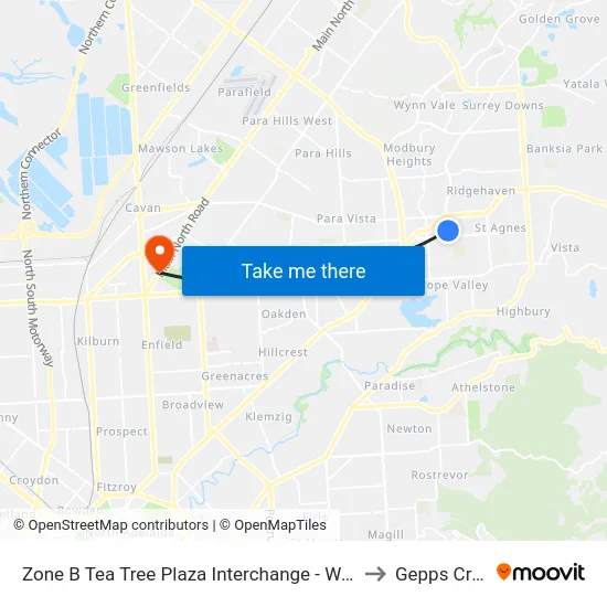 Zone B Tea Tree Plaza Interchange - West side to Gepps Cross map