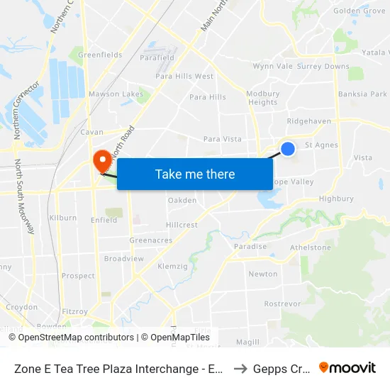 Zone E Tea Tree Plaza Interchange - East side to Gepps Cross map