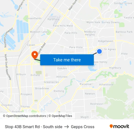 Stop 43B Smart Rd - South side to Gepps Cross map