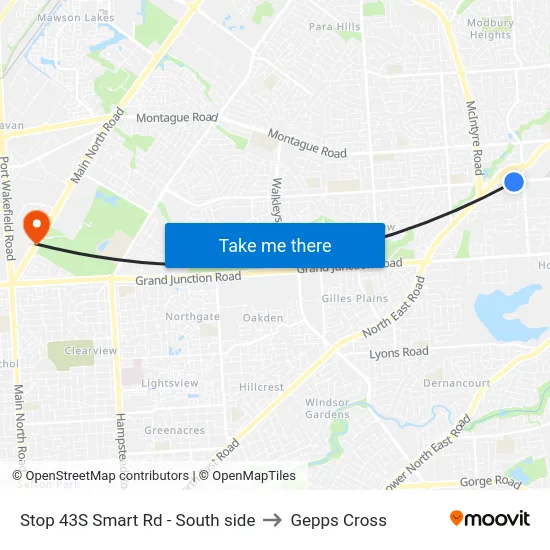 Stop 43S Smart Rd - South side to Gepps Cross map