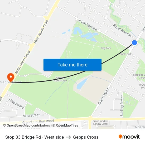 Stop 33 Bridge Rd - West side to Gepps Cross map