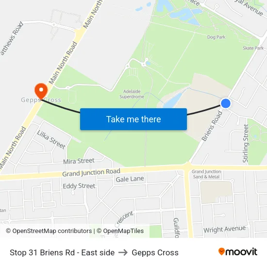Stop 31 Briens Rd - East side to Gepps Cross map