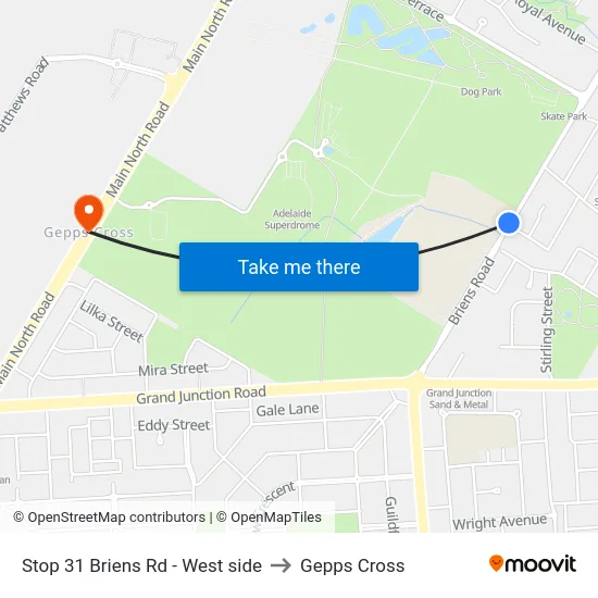 Stop 31 Briens Rd - West side to Gepps Cross map