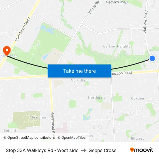 Stop 33A Walkleys Rd - West side to Gepps Cross map