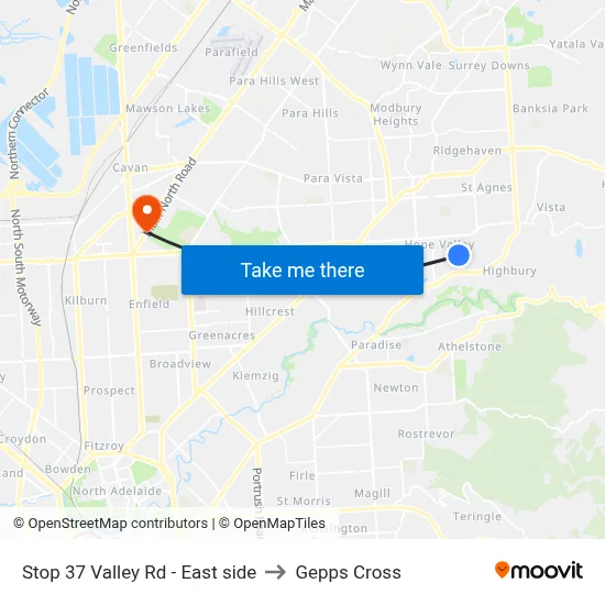 Stop 37 Valley Rd - East side to Gepps Cross map