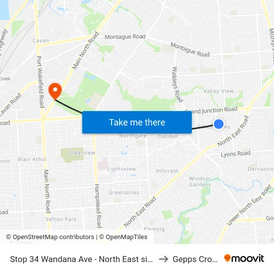 Stop 34 Wandana Ave - North East side to Gepps Cross map