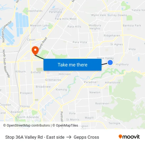 Stop 36A Valley Rd - East side to Gepps Cross map