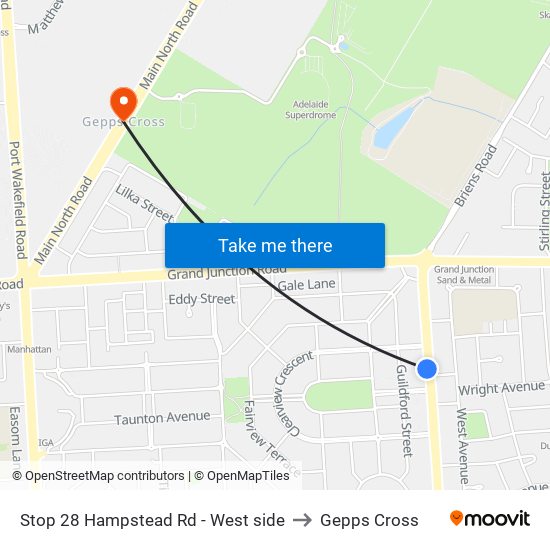 Stop 28 Hampstead Rd - West side to Gepps Cross map