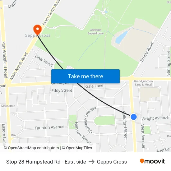 Stop 28 Hampstead Rd - East side to Gepps Cross map