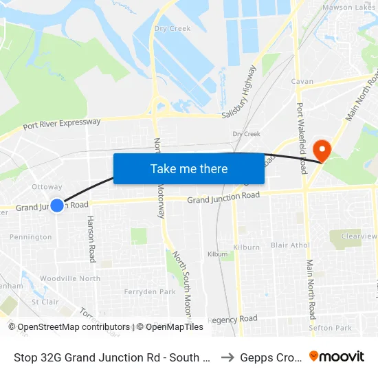 Stop 32G Grand Junction Rd - South side to Gepps Cross map