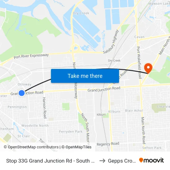Stop 33G Grand Junction Rd - South side to Gepps Cross map