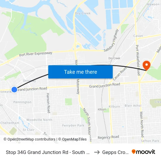 Stop 34G Grand Junction Rd - South side to Gepps Cross map
