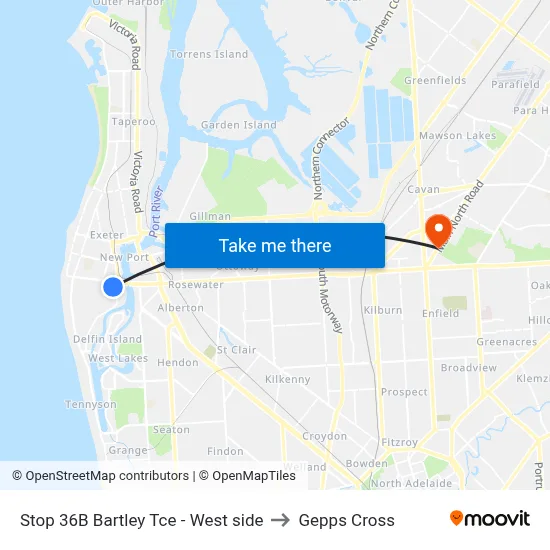 Stop 36B Bartley Tce - West side to Gepps Cross map