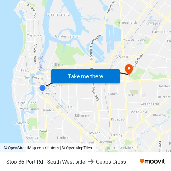 Stop 36 Port Rd - South West side to Gepps Cross map