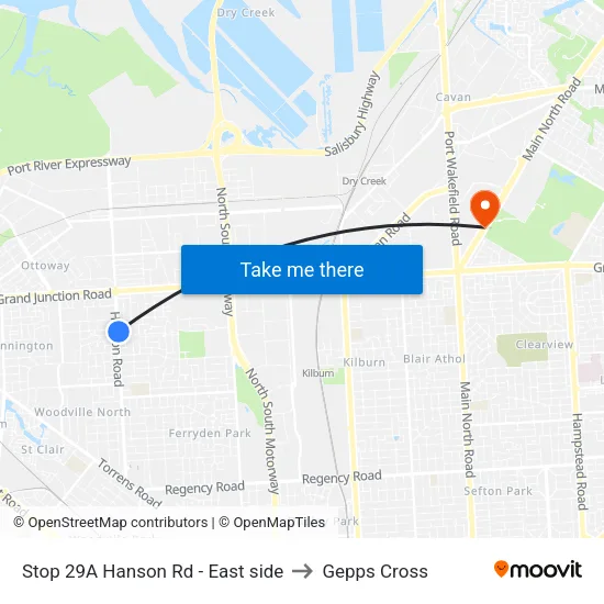 Stop 29A Hanson Rd - East side to Gepps Cross map