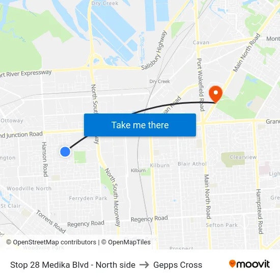 Stop 28 Medika Blvd - North side to Gepps Cross map