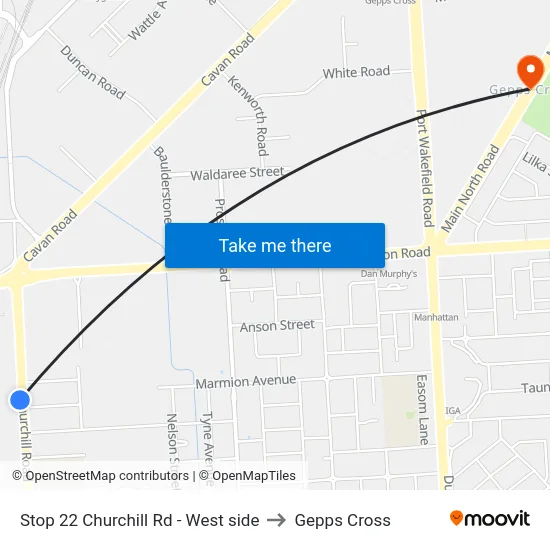 Stop 22 Churchill Rd - West side to Gepps Cross map