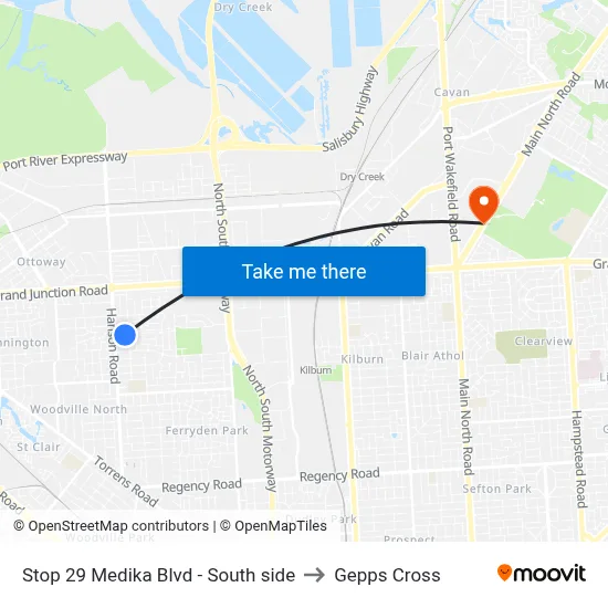 Stop 29 Medika Blvd - South side to Gepps Cross map