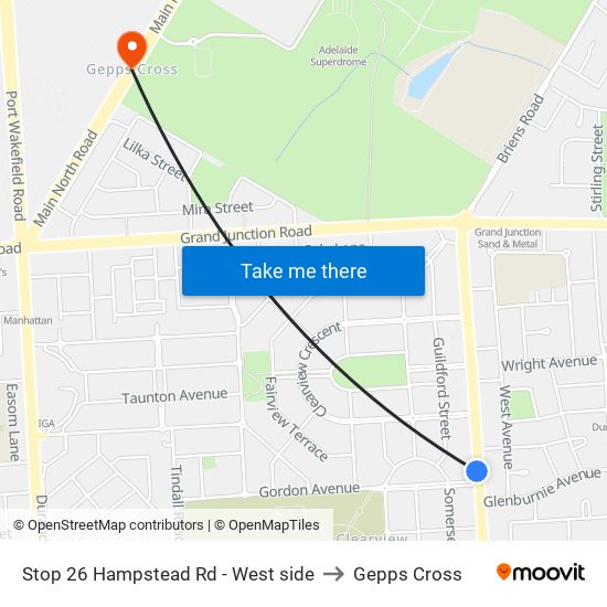 Stop 26 Hampstead Rd - West side to Gepps Cross map